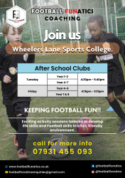 Photo of Football FUNatics Wheelers Lane Friday Club (year 4-6, year 7-9) 4:30 – 5:30 both clubs